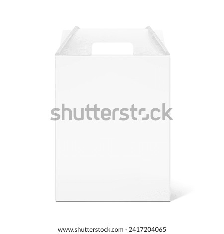 Carry craft box with handle for transport and sell your quality product mockup. Vector illustration isolated on white background. Easy to use for presentation your product, idea, promo, design. EPS10.