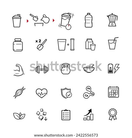 Set icon for sport food. Vector elements are made with high contrast, well suited to different scales and on different media. Ready for use in your design. EPS10.