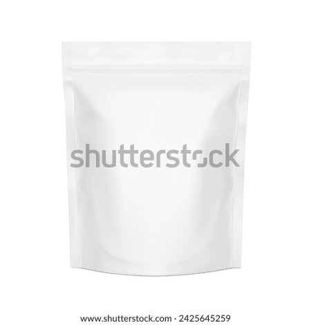 Realistic stand up pouch bag mockup with shadow. Vector illustration isolated on white background. Easy to make a realistic mockup of your product. EPS10.