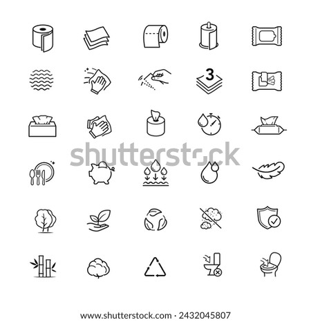 Set icons for toilet paper, napkins, wipes and other hygiene product. Vector illustration. Isolated on white background. It can be used in the adv, promo, package, etc. EPS10.