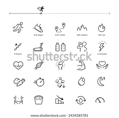 Sport and health set icons. Vector elements for infographics. Set of sign for detailed guideline. Ready for your design. EPS10.