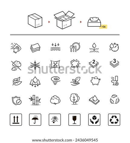 Set icons for napkins, wipes and other hygiene product with shipping mark guide. Vector elements. Can use for your design, infographic and etc. Prepared for use in any size on different devices. EPS10