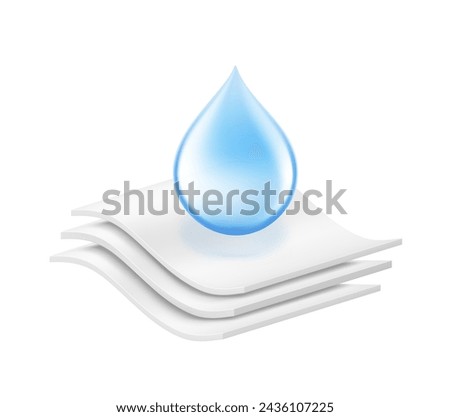 Absorbent three-layer material with drop. Infographic for toilet paper, napkins, wipes and other hygiene product. Vector illustration. Isolated on white background. EPS10.