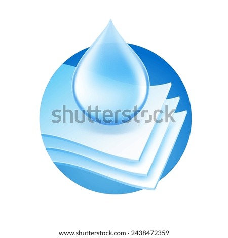 Absorbent three-layer material with drop. Infographic for toilet paper, napkins, wipes and other hygiene product. Vector illustration. Isolated on white background. EPS10.