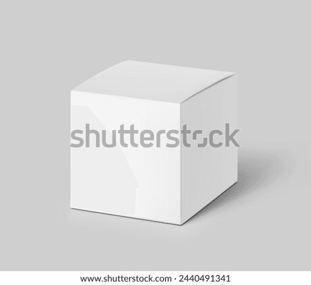 Realistic cardboard box mockup. Vector illustration isolated on grey background. Half side view. Can be use for food, cosmetic, pharmacy, sport and etc. Ready for your design. EPS10.