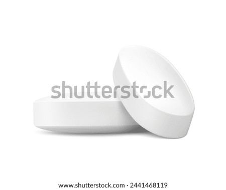 Realistic flat oval tablet pill mockup. Vector illustration isolated on white background. Can be used for medical and cosmetic. Ready for your design. EPS10.