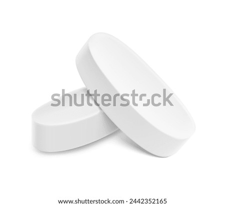 Realistic flat oval tablet pill mockup. Vector illustration isolated on white background. Can be used for medical and cosmetic. Ready for your design. EPS10.