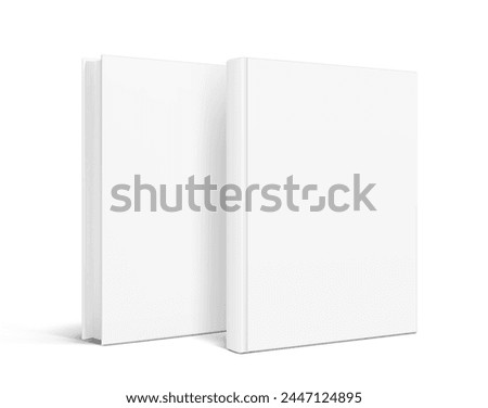 Blank hardcover book mockups. Vector illustration isolated on white background. It can be used for promo, catalogs, brochures, magazines, etc. Ready for your design. EPS10.