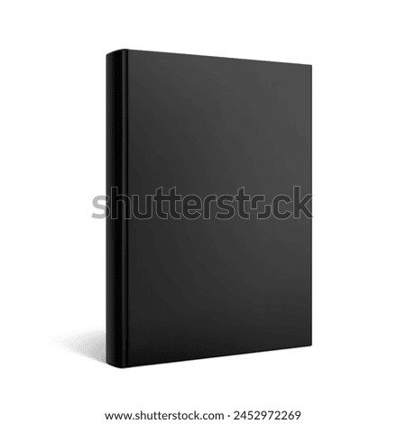 Black hardcover book mockup. Vector illustration isolated on white background. It can be used for promo, catalogs, brochures, magazines, etc. Ready for your design. EPS10.