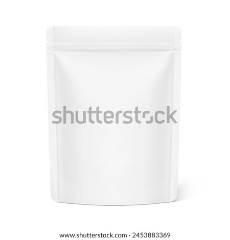 Realistic stand up pouch bag mockup with transparent shadow. Front view. Vector illustration isolated on white background. Ready for your design. EPS10.