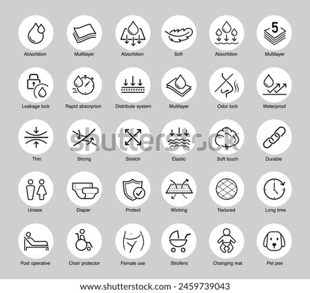 Set icons for sanitary products. The outline icons are well scalable and editable. Contrasting vector elements are good for different backgrounds. EPS10.