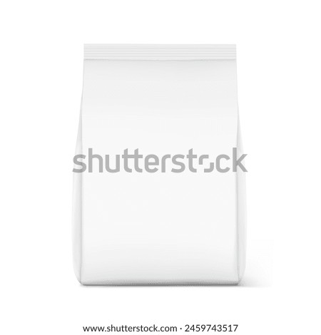 Vertical bag mockup. Flat bottom gusset bag. Front view. High realistic. Vector illustration isolated on white background. Ready for use in presentation, promo, advertising and more. EPS10.