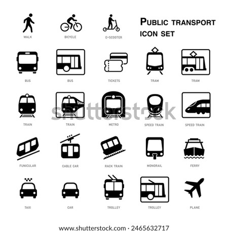 City public transport icons set. The outline icons are well scalable and editable. Contrasting vector elements are good for different backgrounds. EPS10.