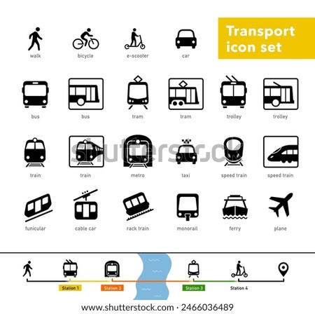 City public transport icons set. The outline icons are well scalable and editable. Contrasting vector elements are good for different backgrounds. EPS10.