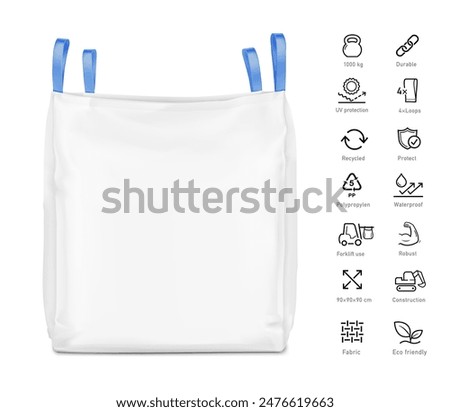 Flexible intermediate bulk container big bag mockup. High realistic. Vector illustration isolated on white background. Ready for use in presentation, promo, advertising and more. EPS10.