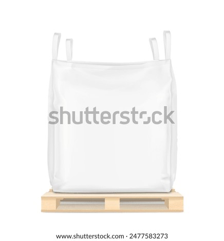 Flexible intermediate bulk container big bag on wooden pallet mockup. High realistic. Vector illustration isolated on white background. Ready for use in presentation, promo, advertising. EPS10.