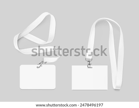 Set of lanyards with id card. Vector illustration isolated on grey background. Ready mockup to use for for presentations, conferences and other business situations. EPS10.