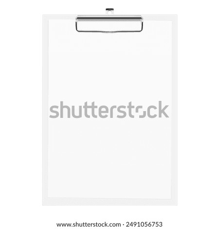 A4 office clipboard with metal hook sheet mockup. Vector illustration isolated on white background. Ready and simple to use for your design. EPS10.