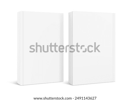 Blank softcover book mockups. Vector illustration isolated on white background. It can be used for promo, catalogs, brochures, magazines, etc. Ready for your design. EPS10.