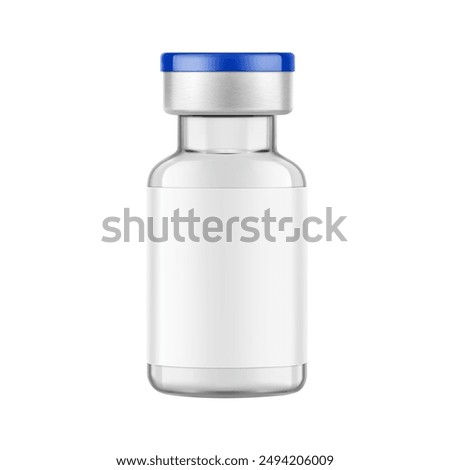 Transparent glass vial for injections mockup. Vector illustration isolated on white background. Can be use for medicine, cosmetic and other. Ready for your design. EPS10.