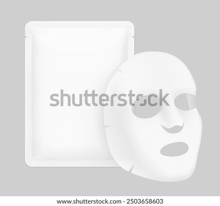 Facial upper lower cosmetic mask mockup with sachet mockup.Vector illustration isolated on grey background. Can be use for template your design, presentation, promo, ad. EPS10.	