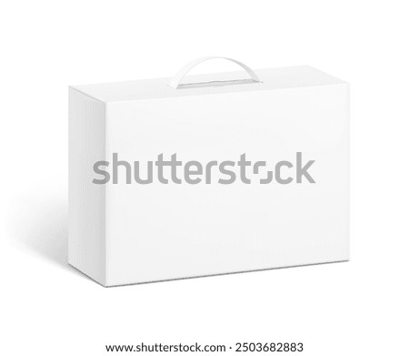 Carrying corrugated box case with plastic handle mockup. Half view. Vector illustration isolated on white background. Ready and simple to use for your design. EPS10.	