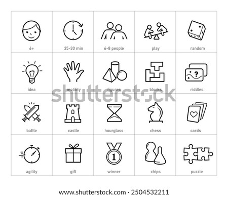 Board game icons set. The outline icons are well scalable and editable. Contrasting elements are good for different backgrounds. EPS10.	