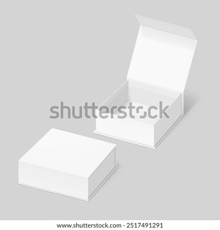 White box with magnetic close. Vector illustration isolated on grey background. Taking your 2D designs into 3D. Can be use for gift box, luxury, cosmetics, electronics and other goods. EPS10.