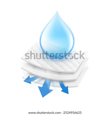 Absorbent multi-layer breathable diaper, napkins, pants, changing mat and other hygiene product. Vector illustration. Isolated on white background. EPS10.