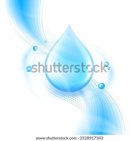 Clean realistic drop with air flow isolated on white background. Vector illustration ready for any background. Perfectly emphasises your product. EPS10.