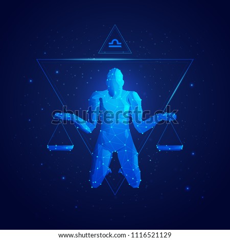 vector of libra horoscope sign in twelve zodiac with galaxy stars background, graphic of polygon man