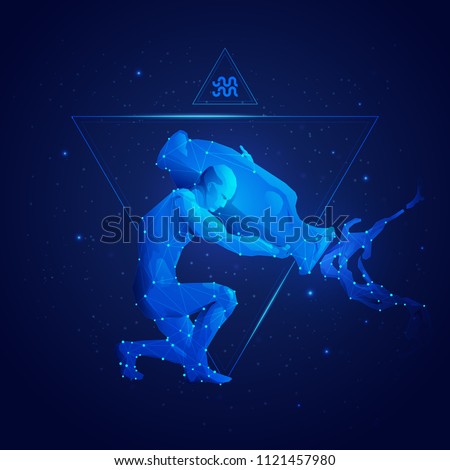 vector of aquarius horoscope sign in twelve zodiac with galaxy stars background