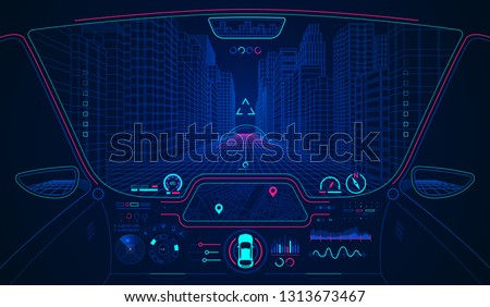 concept of future transportation or smart car, car cockpit with AI interface