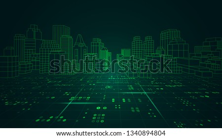 concept of technology city or smart city, digital buildings in futuristic style