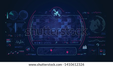 terrain view from satellite with digital radar interface, concept of communication technology