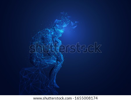 great thinker with broken head in wireframe polygonal style, brain thinking concept