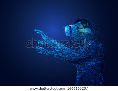 virtual reality technology concept, man wearing VR glasses presented in polygonal style