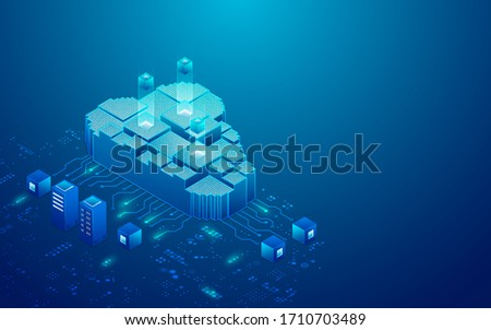 concept of cloud storage or data center presented in isometric