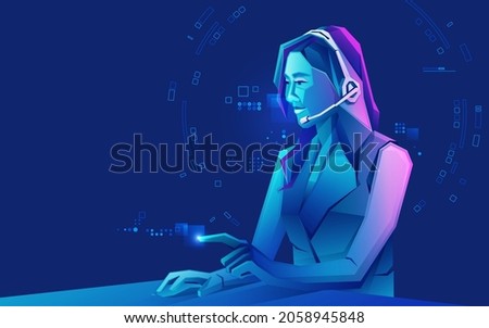 character design of digital technology person, graphic of telemarketer presented with low poly style with futuristic element