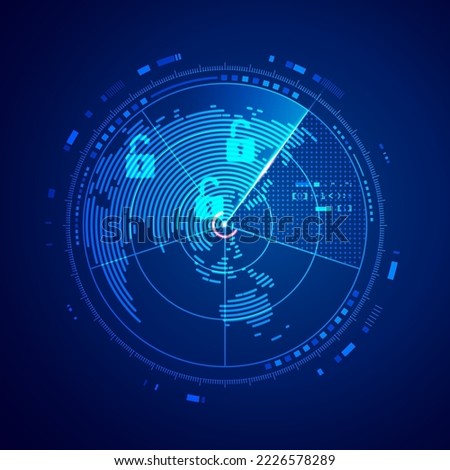 concept of cyber war or cyber warfare, graphic of radar screen with futuristic element