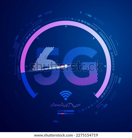 concept of communication technology or high speed wifi, graphic of 5G and 6G with speed test interface