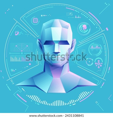 concept of machine learning or ai generated, graphic of low poly artificial intelligence with futuristic interface