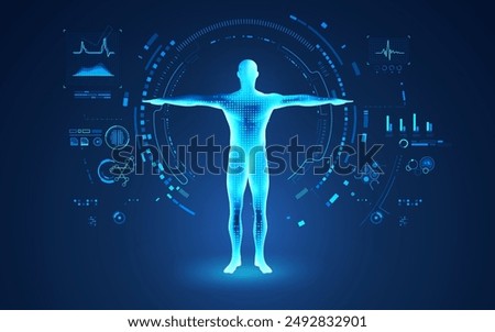 concept of medical healthcare technology, graphic of human body with analysis interface