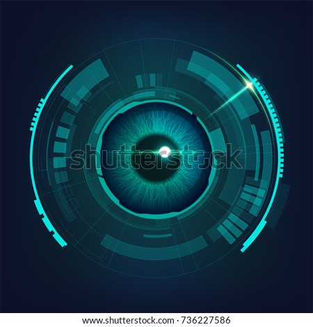 abstract futuristic digital technology eye in dark blue-green tone, concept of cyber security or biometric