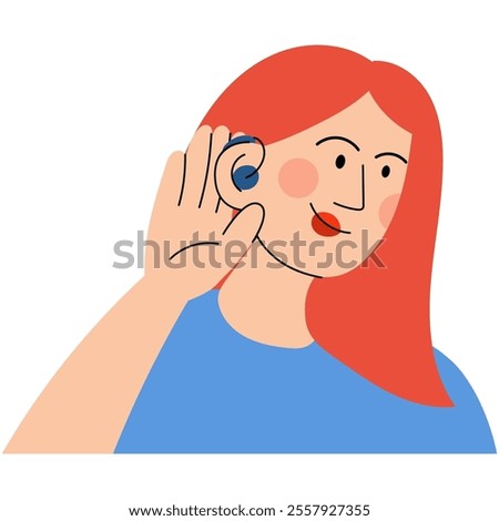 Woman with hearing aid device inserted into ear. Deaf and hear aid concept. World hearing day.