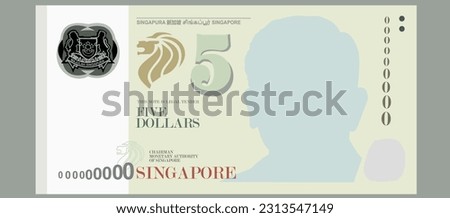 Dollar Singapore currency. Singaporean Dollar Vector Illustration, Singapore money set bundle banknotes