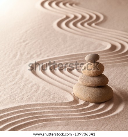 zen meditation garden, relaxation and meditation through simplicity harmony and balance lead to health and wellness, spirituality and concentration background with copy space