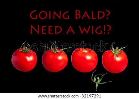 going bald need wig hair loss losing hair to baldness balding vital hair, row of red tomatoes one lost its hair thinning hair
