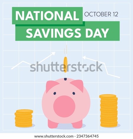 National savings day. Piggy with golden coins. Money saving concept. Background with grid. Vector illustration.
