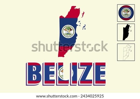 Belize map and Belize flag vector drawing
